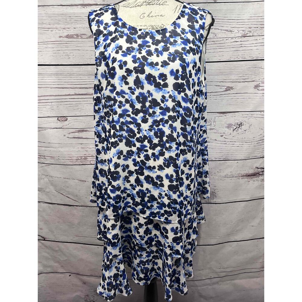 Lauren‎ Ralph Lauren Blue White Floral Tiered Sleeveless Dress Size 16